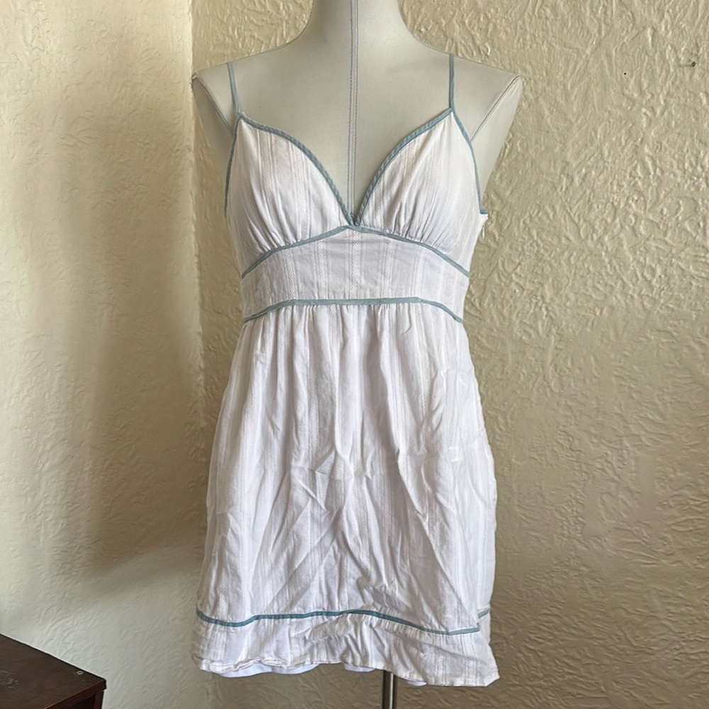 Vintage Forever 21 y2k 2000s White Empire Waist Light Blue Sun Mini Dress Medium - Picture 1 of 10